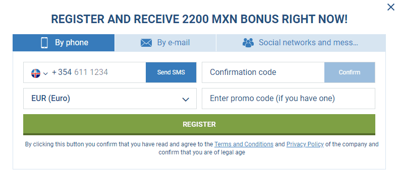 1xbet registration